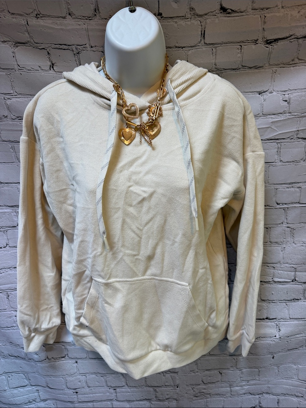Marc New York Andrew Marc Cream Ribbed Hoodie Size M Pullover